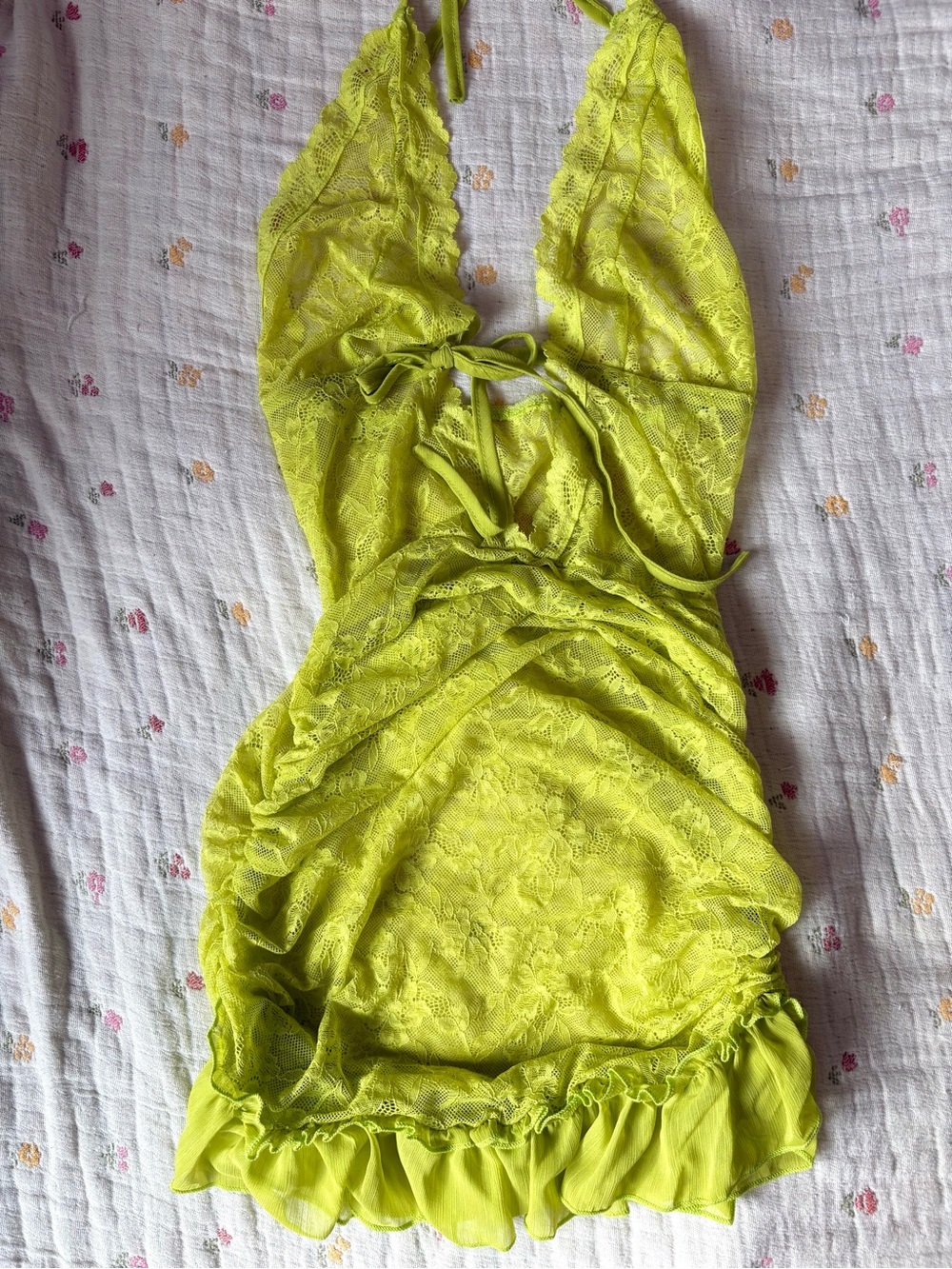 Lace Halter Chemise Nightdress in Neon / Lime Green